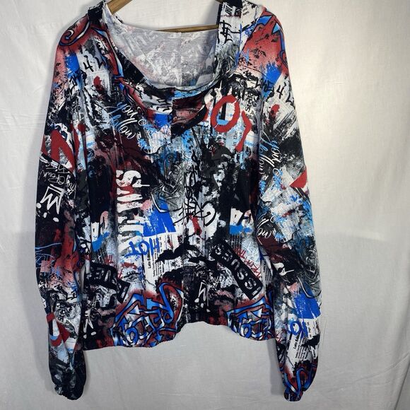 PAPER + TEE Graffiti Hoodie Pullover Long Sleeves Sweatshirt Streetwear Women 3X - Picture 3 of 11